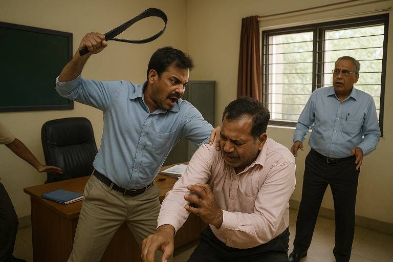 दबंग शिक्षक ने सीतापुर में बेसिक शिक्षा अधिकारी पर बेल्ट से हमला किया, कर्मचारी मौके पर मौजूद
