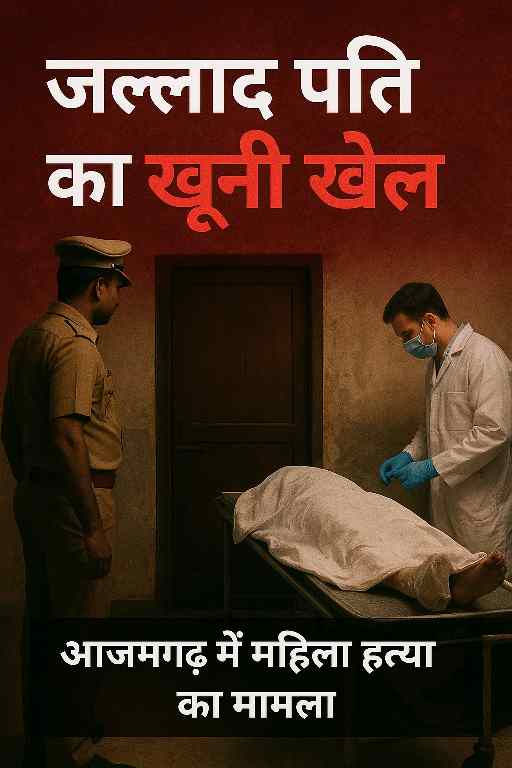 आजमगढ़ बागपुर गांव में महिला हत्या का प्रतीकात्मक चित्र, घर के बंद कमरे और पुलिस जांच का सांकेतिक दृश्य