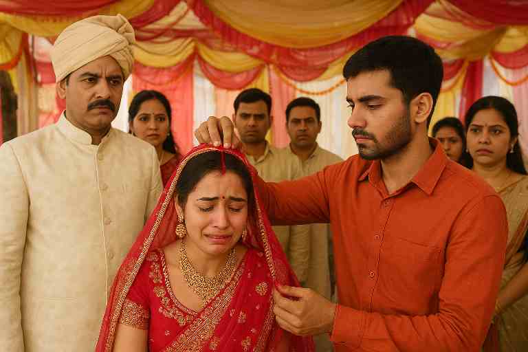 बाराबंकी शादी में दुल्हन रोती हुई और प्रेमी द्वारा मांग भरने का दृश्य
