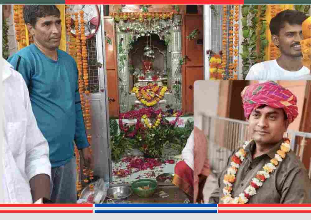 मुंडावर के तेली पिछड़ा वैश्य समाज प्रदेश उपाध्यक्ष मुकेश साहू नवरात्रि पर बाँकी माता रायसर मंदिर में पूजा-अर्चना करते हुए