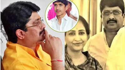 राजा भैया, उनकी पत्नी भानवी सिंह और बेटे शिवराज प्रताप सिंह की तस्वीरों का कोलाज, जिसमें परिवार के भीतर चल रहे विवाद को दर्शाया गया है