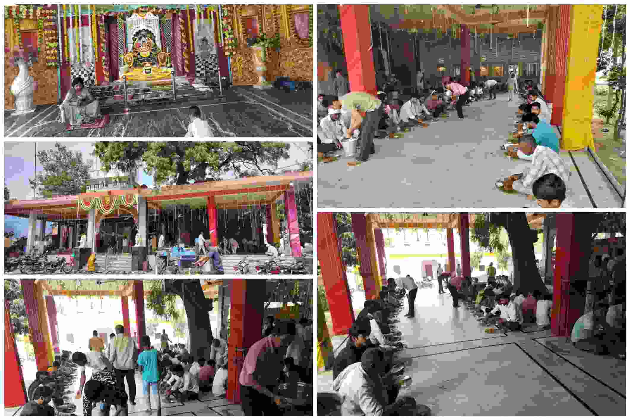 कामां कालका मंदिर में नवरात्रि महोत्सव के अवसर पर श्रद्धालु सामूहिक भंडारे और पूजन-आरती में भाग लेते हुए