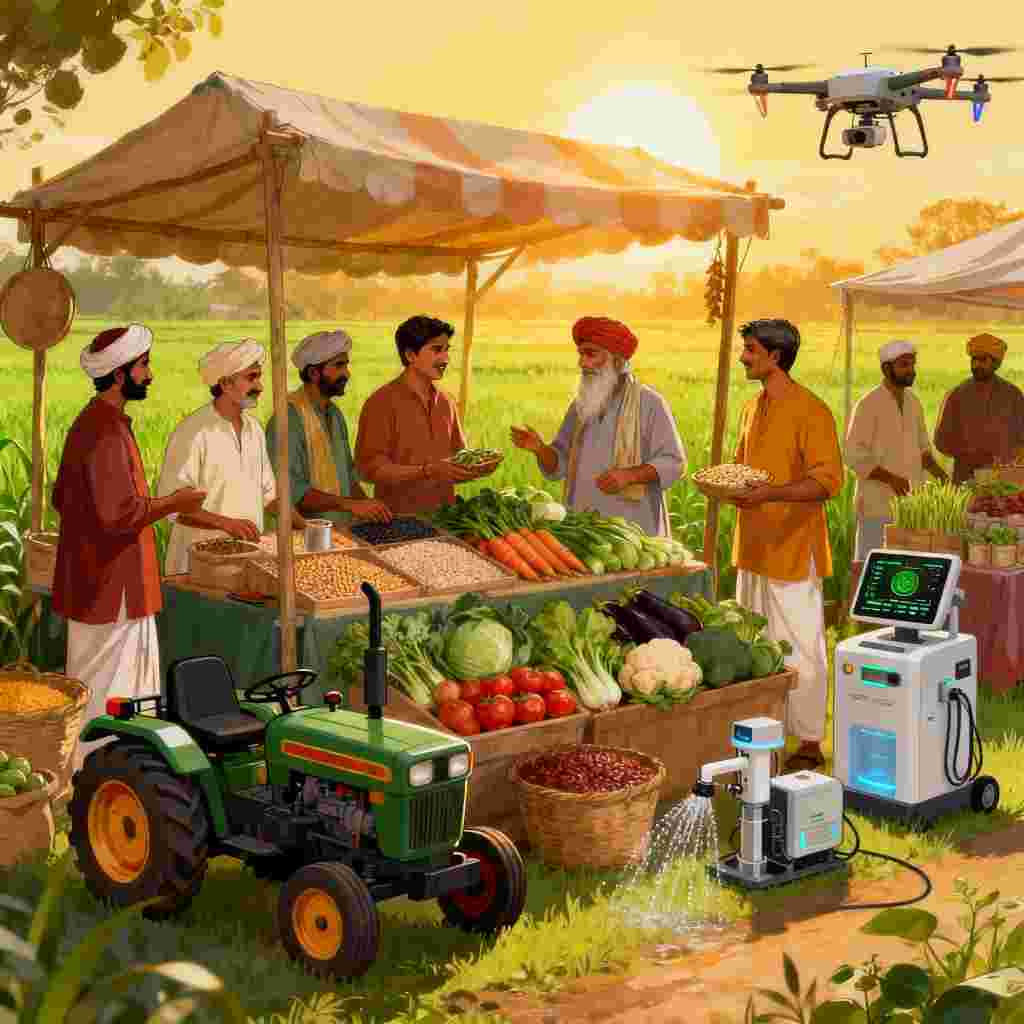 क्षेत्रीय किसान मेले में किसान, कृषि स्टॉल और आधुनिक खेती तकनीक की सांकेतिक झलक