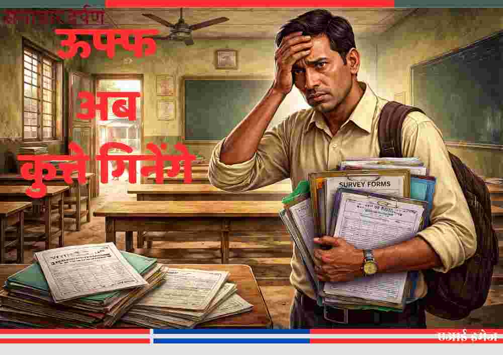 उत्तर प्रदेश के सरकारी स्कूल में गैर-शैक्षणिक कार्यों से परेशान शिक्षक की प्रतीकात्मक तस्वीर