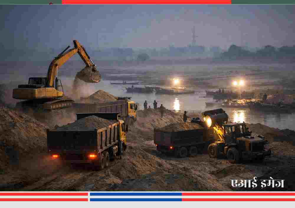देवरिया जिले में अवैध बालू खनन और ओवरलोडिंग के खिलाफ प्रशासनिक कार्रवाई का प्रतीकात्मक दृश्य