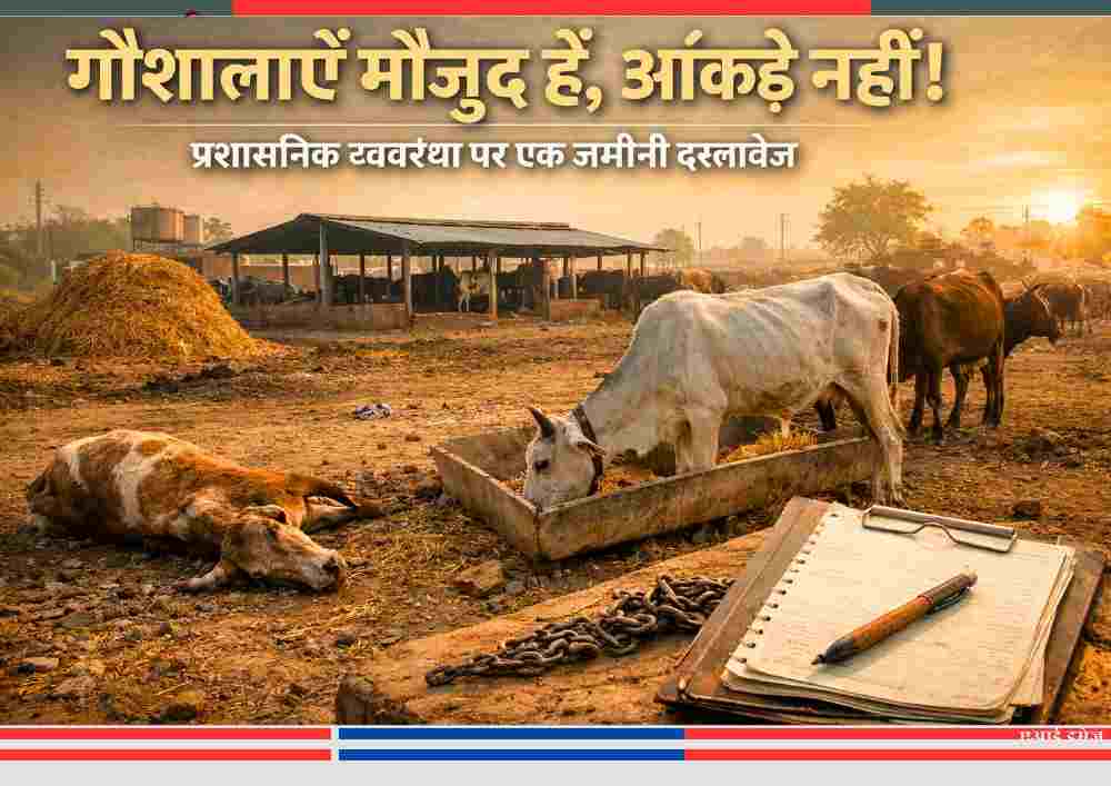 बांदा जिले की गौशाला में भूख और अव्यवस्था से जूझते गोवंश, प्रशासनिक लापरवाही का प्रतीकात्मक दृश्य
