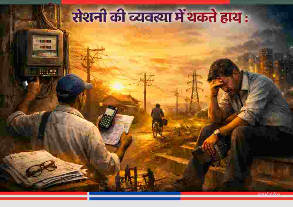 मीटर रीडर्स पर बढ़ते काम के बोझ को दर्शाती फीचर इमेज, बिजली व्यवस्था में श्रमिकों की थकान और संघर्ष