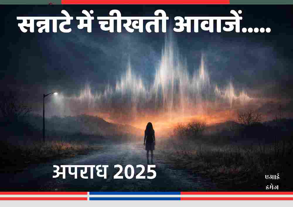 अंधेरी सुनसान सड़क पर खड़ी स्त्री की परछाईं, जो सन्नाटे में दबती चीखों और सामाजिक उदासीनता का प्रतीक है