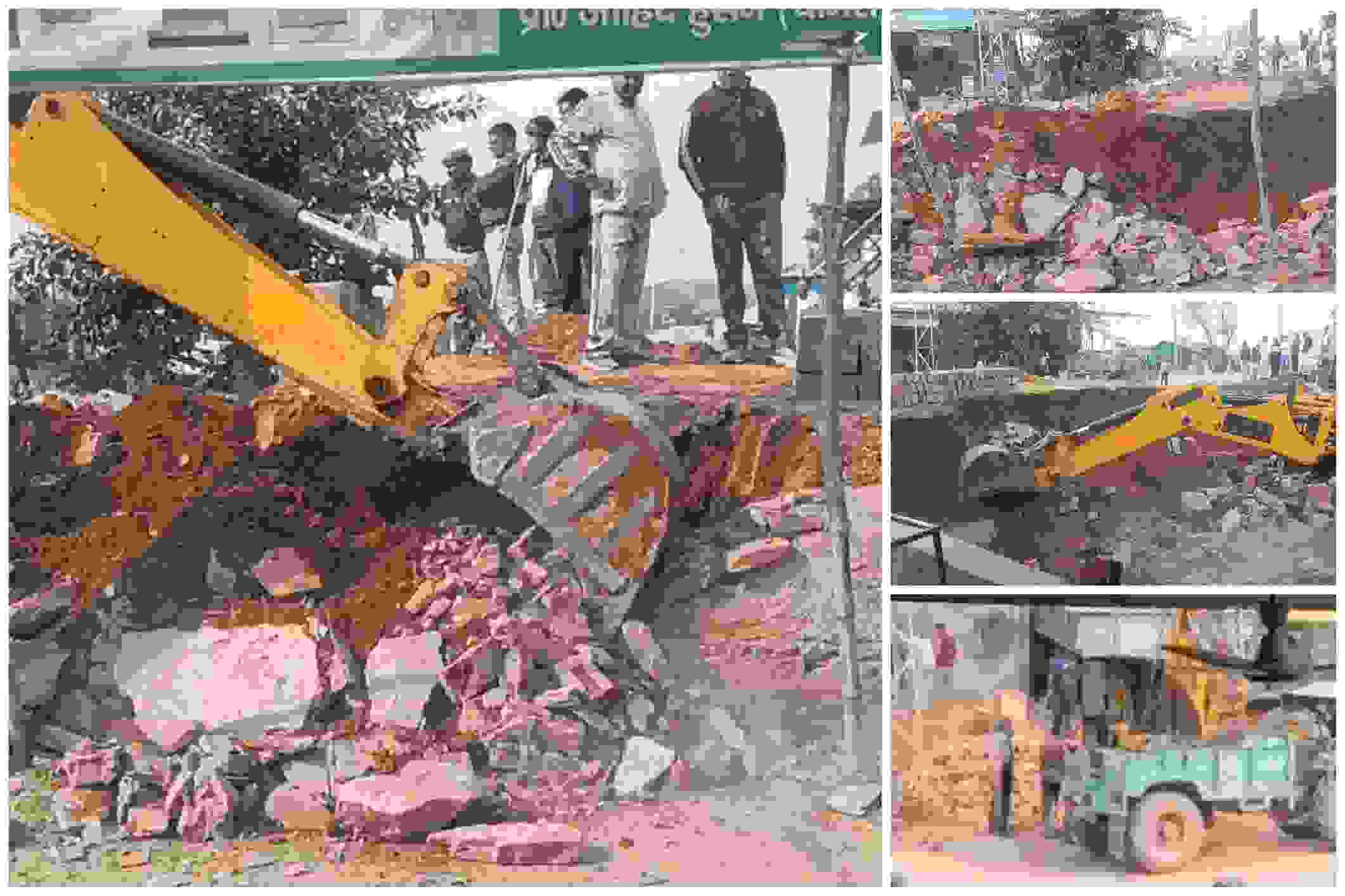 डीग के पहाड़ी क्षेत्र में नगरपालिका और पुलिस की मौजूदगी में बुल्डोजर से अतिक्रमण हटाने की कार्रवाई