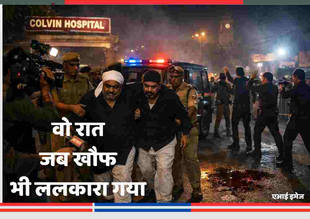 प्रयागराज के कोल्विन अस्पताल के बाहर पुलिस हिरासत में अतीक अहमद और अशरफ, अप्रैल 2023 की रात मीडिया की मौजूदगी में हुई सनसनीखेज हत्या का दृश्य