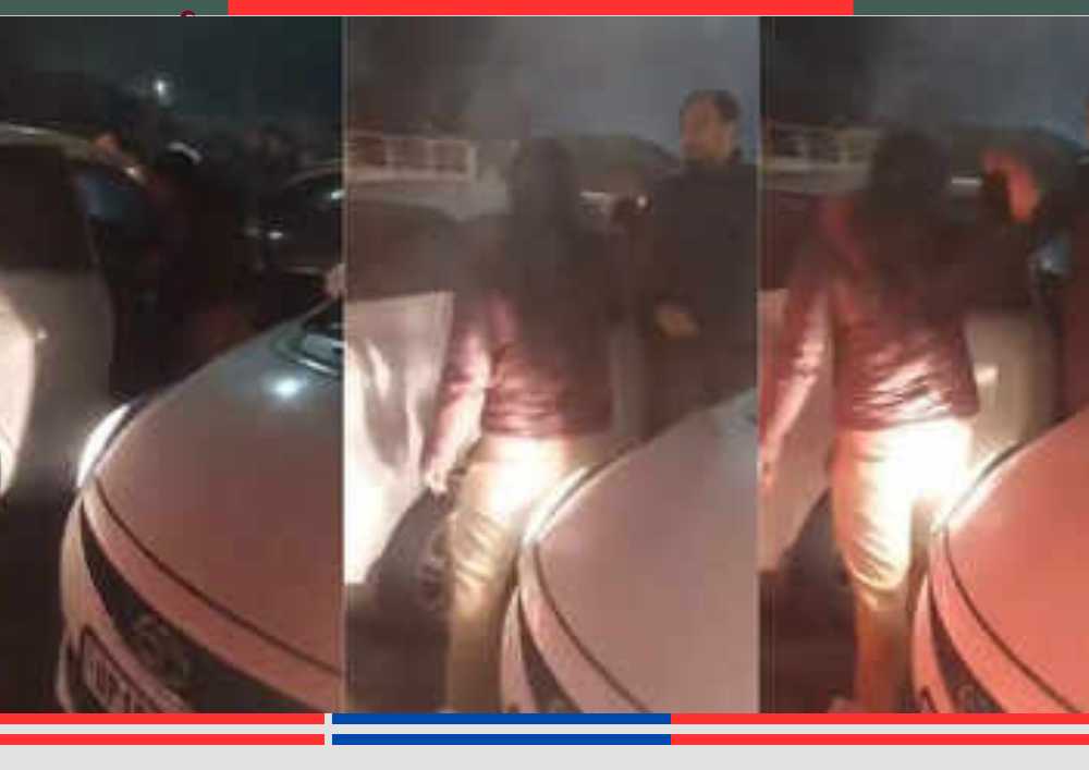 मेरठ के आबूलेन मार्केट में ट्रैफिक जाम के दौरान महिला दरोगा और कार सवार लोगों के बीच हुए विवाद का वायरल वीडियो दृश्य