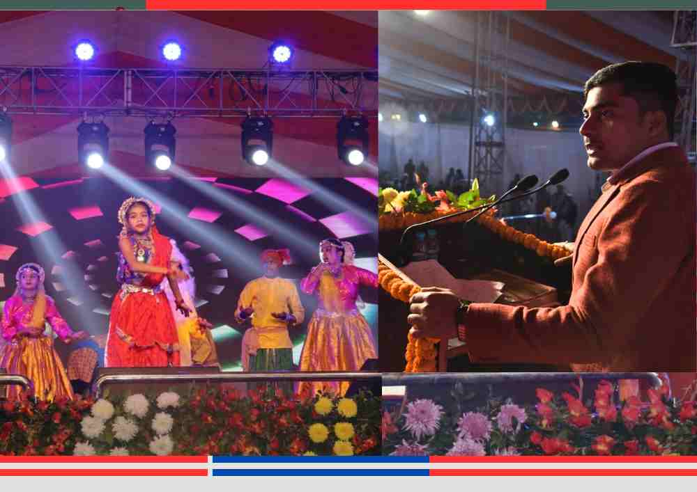 आजमगढ़ महोत्सव 2025 के दौरान रंगारंग सांस्कृतिक प्रस्तुति और मंच से संबोधन का दृश्य