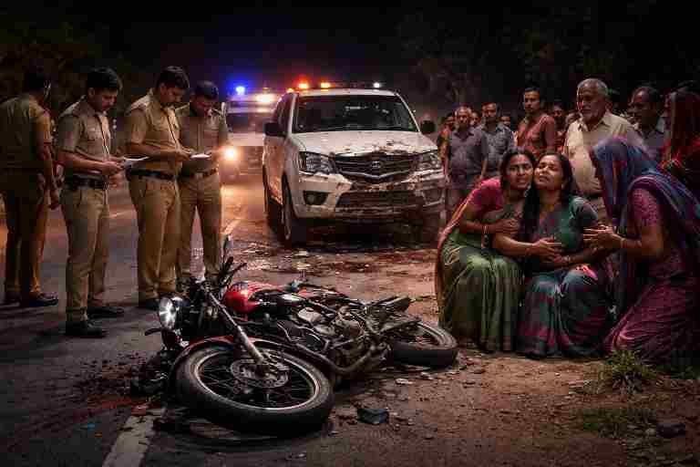 हैदरगढ़ में रात के समय हुए भीषण सड़क हादसे की सांकेतिक तस्वीर, बाइक दुर्घटना के बाद शोक और पुलिस जांच का दृश्य