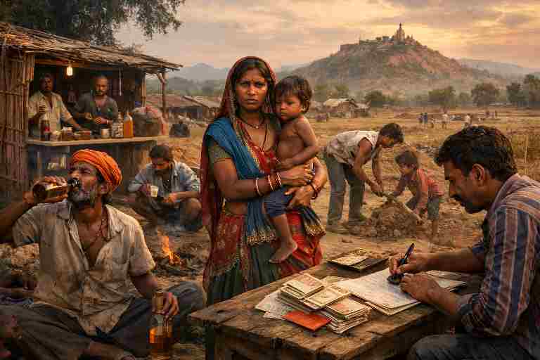 बुंदेलखंड के चित्रकूट जिले में कोल आदिवासी समुदाय की ज़िंदगी, जहां शराब की लत, गरीबी और ज़मीन हड़पने की समस्या ने सामाजिक संकट पैदा किया है