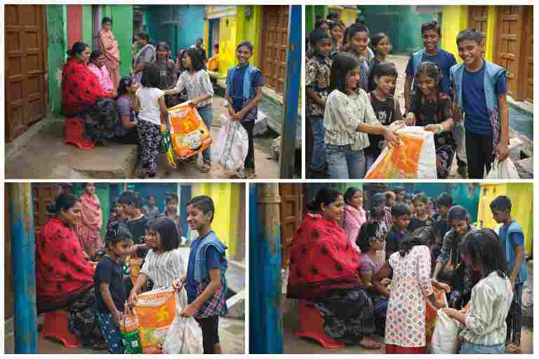 सीपत अंचल में छेरछेरा लोकपर्व के दौरान बच्चों और महिलाओं द्वारा घर-घर अन्न संग्रह करते हुए पारंपरिक परंपरा निभाते दृश्य