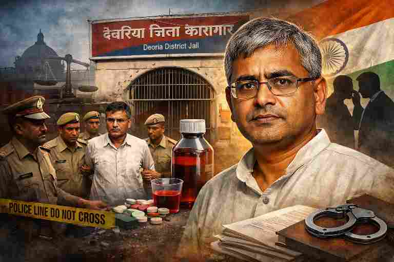 पूर्व आईपीएस अधिकारी अमिताभ ठाकुर देवरिया जेल, कफ सिरप मामला, गिरफ्तारी और जांच एजेंसियों पर आरोप दर्शाती सांकेतिक तस्वीर