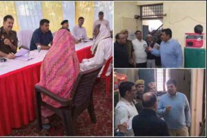 सीतापुर में डीएम और एसपी द्वारा जनता दरबार में फरियादियों की समस्याएं सुनते और कार्यालय में अधिकारियों के साथ निरीक्षण करते हुए दृश्य ्