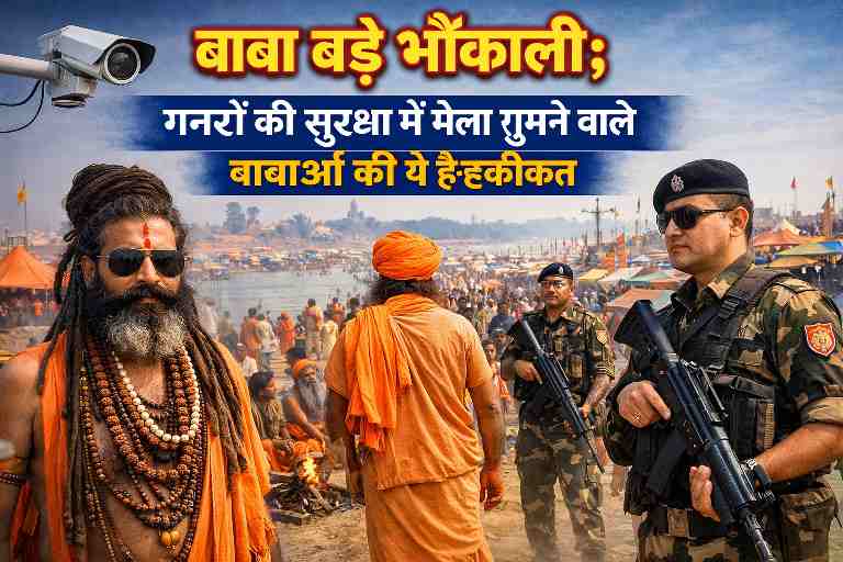 बाबा बड़े भौकाली, प्रयागराज माघ मेले में गनर सुरक्षा के साथ साधु-संत, भारी पुलिस बल और CCTV निगरानी