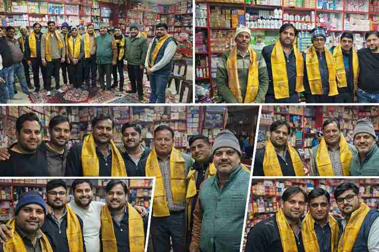 कामां में जनरल मर्चेंट एसोसिएशन चुनाव के बाद नवनिर्वाचित अध्यक्ष टोनू खंडेलवाल और नई कार्यकारिणी सदस्यों का सम्मान समारोह।