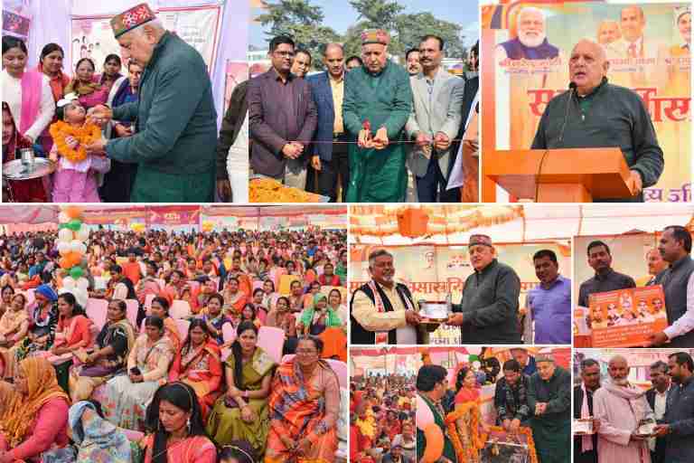 देवरिया में आयोजित किसान मेला एवं कृषि प्रदर्शनी के दौरान कृषि मंत्री सूर्य प्रताप शाही द्वारा उद्घाटन, लाभ वितरण और जनसभा को संबोधित करते हुए दृश्य