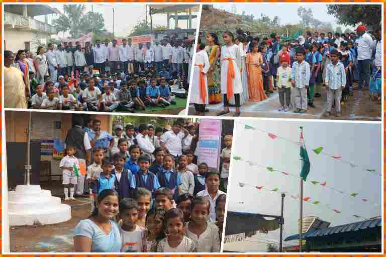 ग्रामपंचायत नारायणपुर में 26 जनवरी 2026 को आयोजित 77वें गणतंत्र दिवस समारोह में ध्वजारोहण, बच्चों की प्रस्तुति और ग्रामीणों की सहभागिता