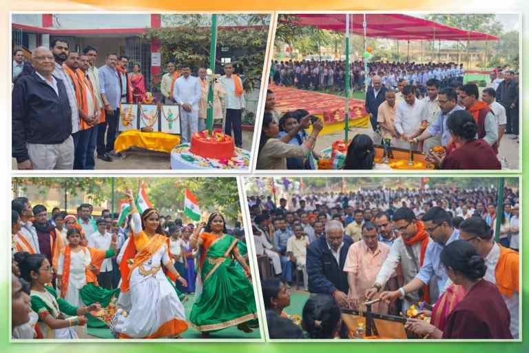 मस्तूरी विधानसभा क्षेत्र के स्कूलों में गणतंत्र दिवस समारोह के दौरान ध्वजारोहण करते भाजपा नेता चंद्र प्रकाश सूर्या और सांस्कृतिक कार्यक्रम प्रस्तुत करते छात्र