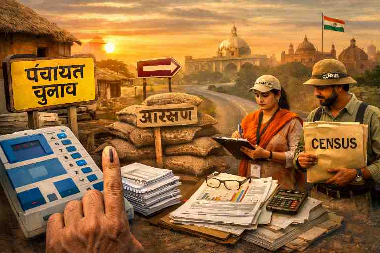 उत्तर प्रदेश पंचायत चुनाव को लेकर असमंजस, जनगणना कार्य और चुनावी प्रक्रिया को दर्शाती प्रतीकात्मक तस्वीर