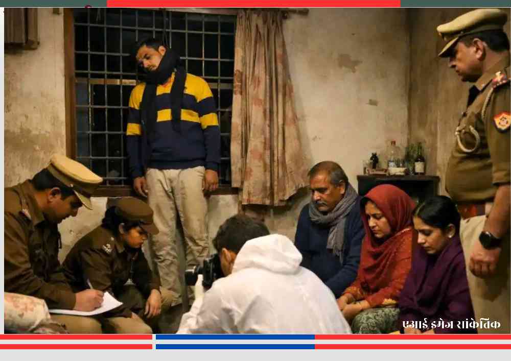 बरेली में युवक की हत्या के बाद कमरे के भीतर जांच करती पुलिस और आरोपी परिवार की मौजूदगी