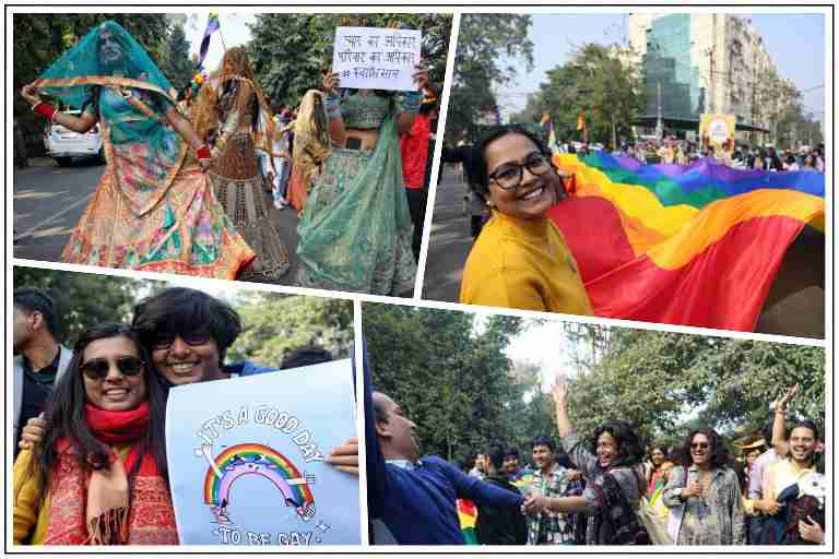 लखनऊ में आयोजित प्राइड राइड के दौरान इंद्रधनुषी झंडों के साथ LGBT समुदाय के प्रतिभागी सड़कों पर समानता और स्वीकार्यता का संदेश देते हुए