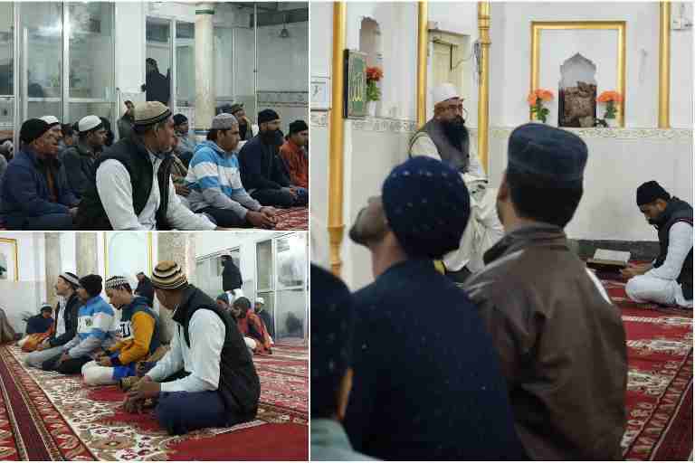 भाटपार रानी जामा मस्जिद में शब-ए-बरात की रात नमाज़, कुरआन की तिलावत और दुआ में मशगूल मुस्लिम समुदाय के लोग