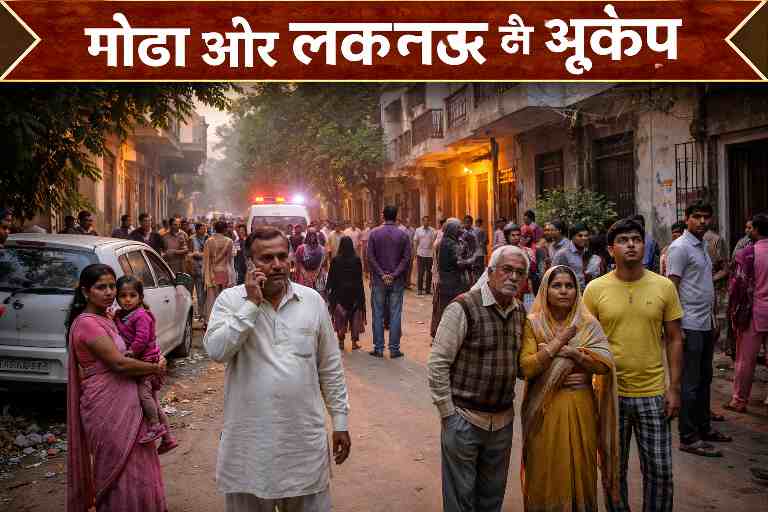 गोंडा में आए भूकंप के बाद सुबह लखनऊ और आसपास के इलाकों में घरों से बाहर खड़े सहमे लोग