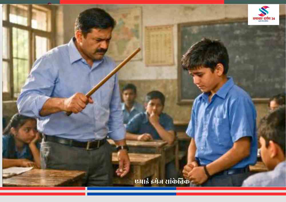 गोंडा के एक स्कूल में शिक्षक द्वारा कक्षा दो के छात्र से कथित मारपीट का प्रतीकात्मक दृश्य