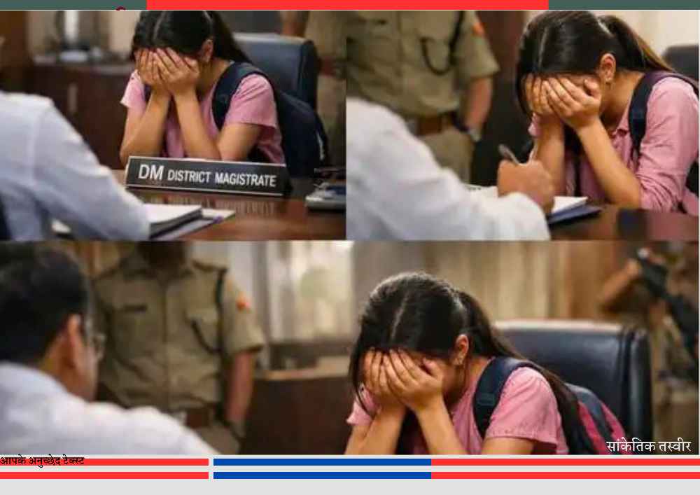 लखनऊ कलेक्ट्रेट के जनता दर्शन में डीएम के सामने फीस न जमा होने की पीड़ा बताते हुए रोती छात्रा