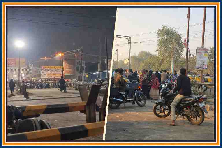 देवरिया के भीखमपुर और कसया ढाले रेलवे क्रॉसिंग पर फाटक बंद होने से लगा भारी जाम, दिन और रात में यातायात अव्यवस्था का दृश्य