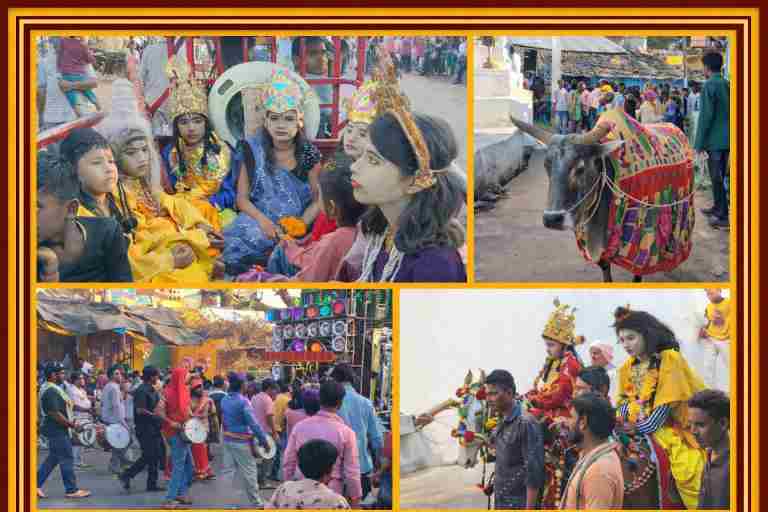 महाशिवरात्रि के अवसर पर निकली शिव बारात का कोलाज, बच्चों की शिव-पार्वती झांकियां, सजे हुए नंदी बैल, डीजे जुलूस और घोड़े पर सवार कलाकार