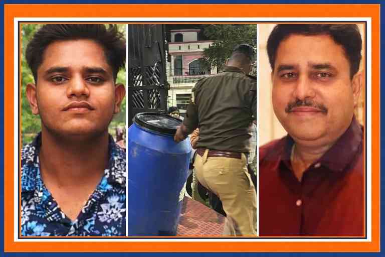 लखनऊ आशियाना हत्याकांड से जुड़ी कोलाज तस्वीर, जिसमें आरोपी युवक, पुलिस कार्रवाई और मृतक कारोबारी का चित्र डबल स्टैंडर्ड कलर रुल्ड बॉक्स में दर्शाया गया है