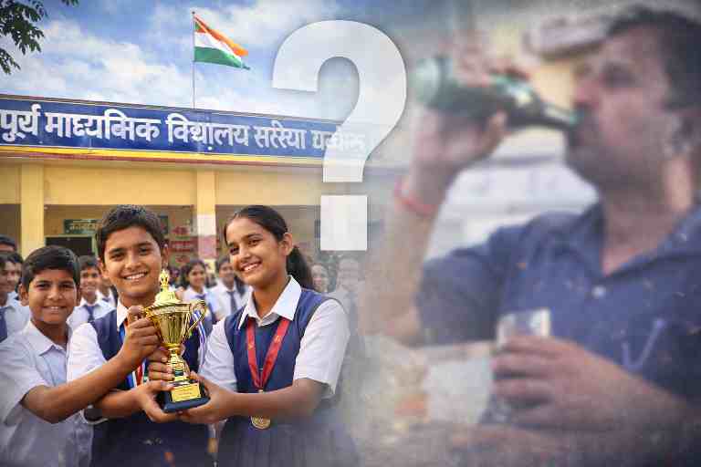 पूर्व माध्यमिक विद्यालय सरैया प्रथम के छात्रों की उपलब्धियों और शिक्षक के वायरल वीडियो विवाद को दर्शाती प्रतीकात्मक फीचर इमेज