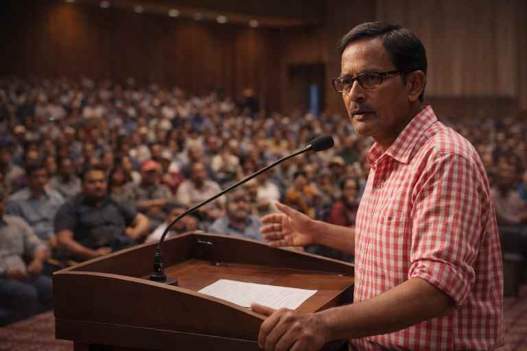 सभागार में उपस्थित श्रोताओं को संबोधित करते हुए वरिष्ठ पत्रकार और लेखक अनिल अनूप