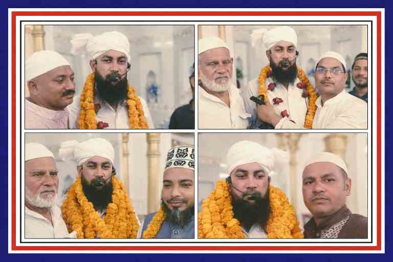 भाटपार रानी की जामा मस्जिद में तरावीह नमाज के दौरान कुरआन मुकम्मल होने पर हाफिज व कारी मुजीब अहमद को फूलमालाओं से सम्मानित करते हुए स्थानीय लोग