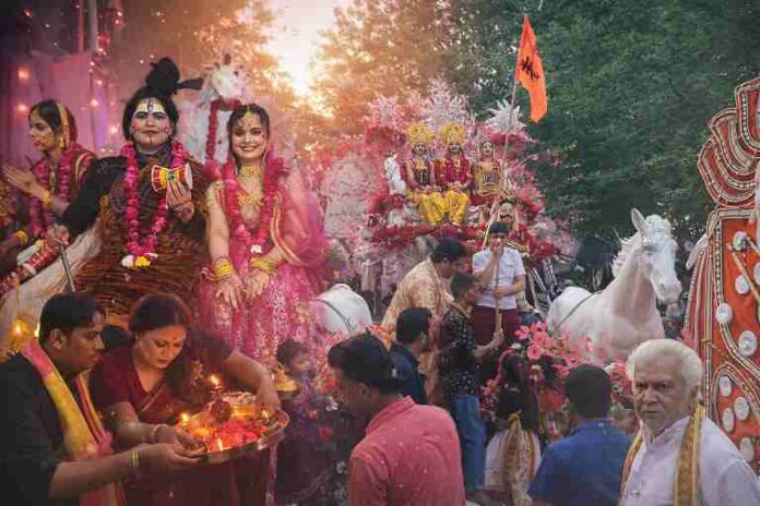 आगरा में हनुमान जन्मोत्सव पर निकली भव्य शोभायात्रा में भगवान राम, सीता और हनुमान की झांकियां, पूजा-अर्चना और श्रद्धालुओं की भीड़