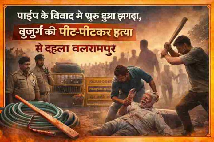 बलरामपुर के श्रीदतगंज क्षेत्र में पाइप विवाद के बाद हुई हिंसा में बुजुर्ग की मौत और मौके पर पुलिस की मौजूदगी