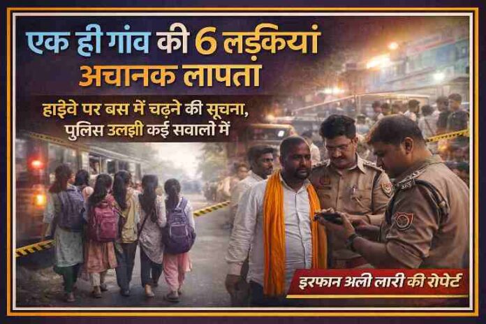 कुशीनगर में छह लड़कियों के लापता होने के मामले में पुलिस जांच करती हुई और मौके पर मौजूद लोग।